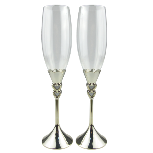 Flute Silver Stem Tulip Champagne Glasses - Wedding